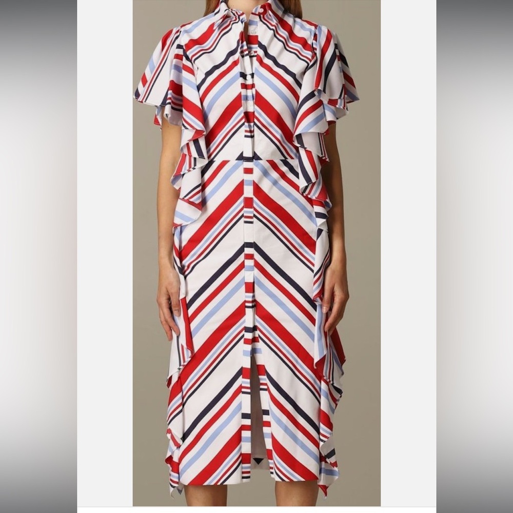 Stella Jean Red and White Asymmetrical Sundress with Flutter Sleeves